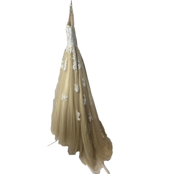 Long Formal Sleeveless Dress Tulle Lace HiLo Hem Holiday Wedding Ballgown Stage - Picture 6 of 9